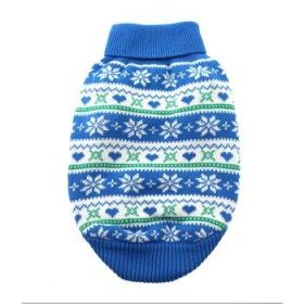 Dog Cable Knit 100% Cotton Sweater  Snowflakes and Hearts Blue (Option: XX-Small)