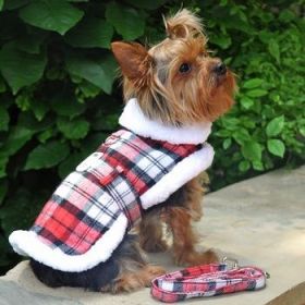 Sherpa-Lined Dog Harness Coat RED & White Plaid (Option: X-Large)